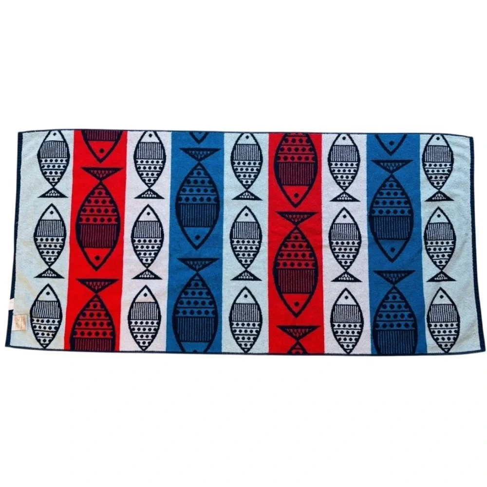 LOFT Navy and Red & White Fish Patterned Youth Beach Towel Size 28x57